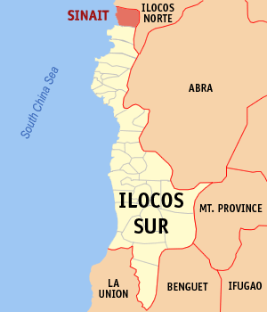 Mapa han Ilocos Sur nga nagpapakita kon hain nahamutang an Sinait