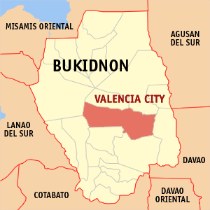 Mapa han Bukidnon nga nagpapakita kon hain an Syudad han Valencia