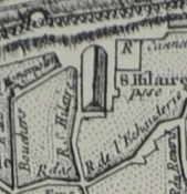 Contre l'église st-Hilaire sur le plan Moithey de 1775.