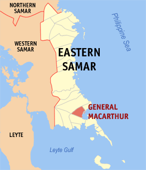 Mapa han Sinirangan nga Samar nga nagpapakita kon hain an General Macarthur