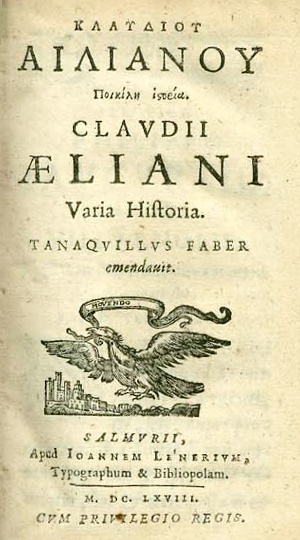 Claudius Aelianus Varia Historia 1668 Title page.jpg