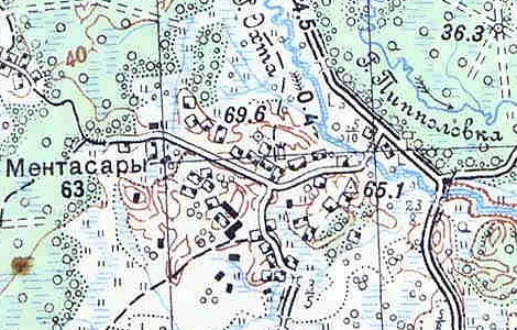 Деревня Мендсары на карте 1939 года