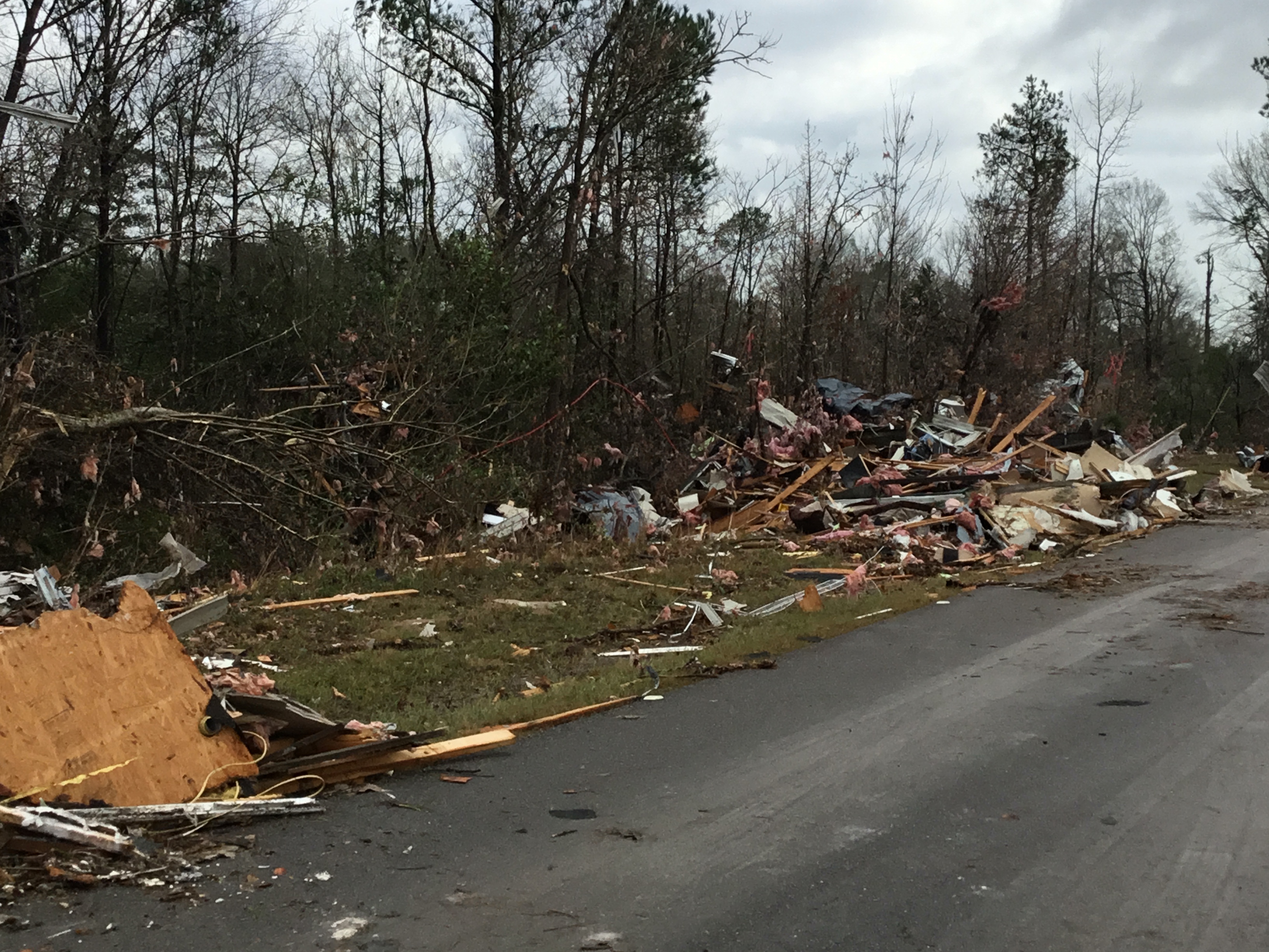 The remnants of a destroyed mobile home in the Flatwoods neighborhood of Montgomery, Alabama.