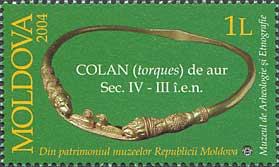 Golden necklace (torques) 4th-3rd century BC discovered in a Scythian grave, in a barrow from Pohrebea, Dubăsari.
