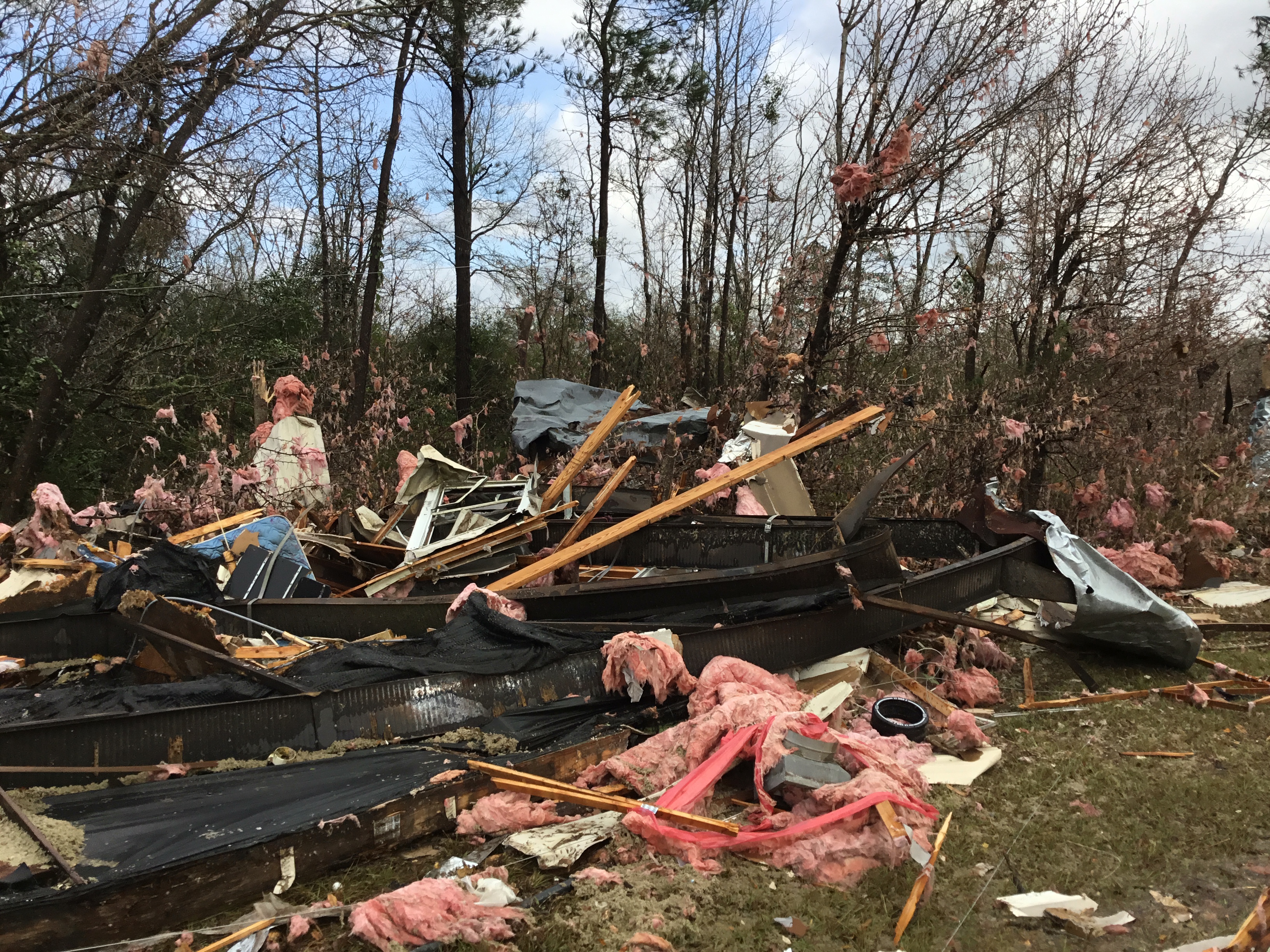 The remnants of a destroyed mobile home in the Flatwoods neighborhood of Montgomery, Alabama.