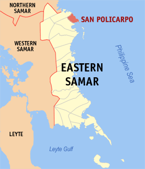 Map of Eastern Samar showing the location of San Policarpo