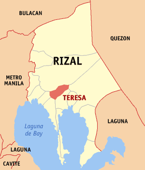 Mapa han Rizal nga nagpapakita kon hain nahimutang an Teresa