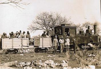 Jung 0-6-2T no. 1 on a work train near Tsumeb
