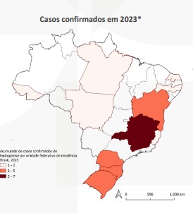 A distribuição espacial dos casos confirmados de leptospirose ajuda a identificar quais Estados confirmam mais casos, no ano de 2023