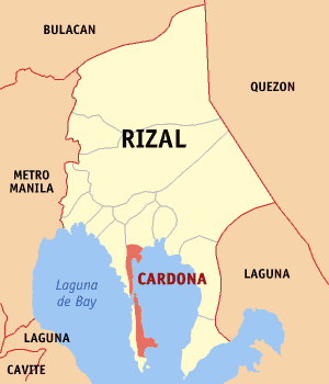 Mapa han Rizal nga nagpapakita kon hain nahimutang an Cardona
