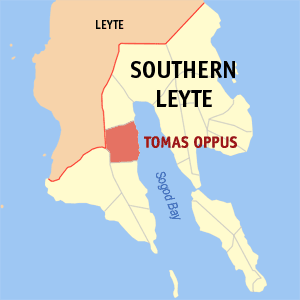 Mapa han Southern Leyte nga nagpapakita kon hain nahamutangan an Tomas Oppus
