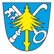 Gemeinde Feigenhofen In Blau schräg gekreuzt ein silberner Schlüssel und ein silbernes Messer, aufgelegt eine durchgehende goldene Tanne.