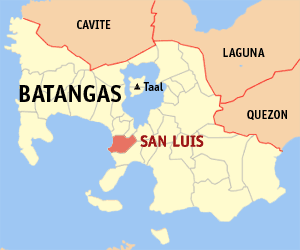 Mapa han Batangas nga nagpapakita kon hain nahimutang an San Luis