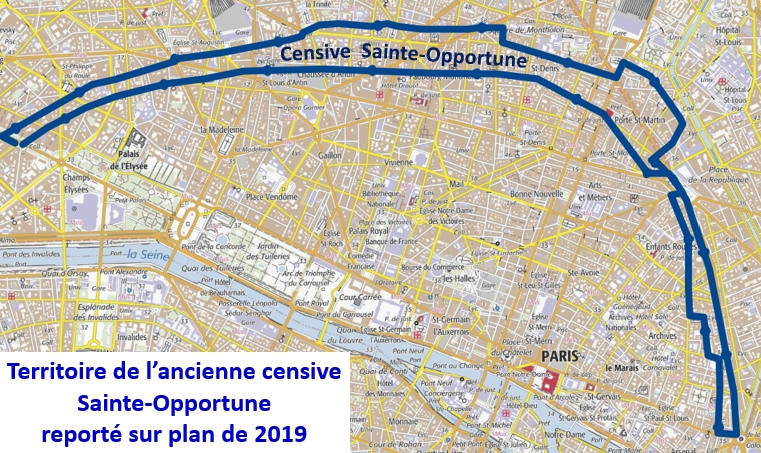 Territoire de la censive Sainte-Opportune sur plan actuel