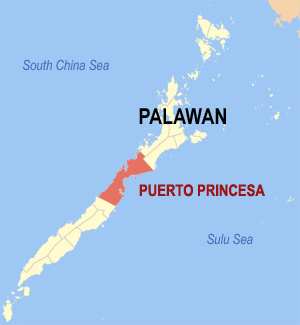 Mapa han Palawan nga nagpapakita kon hain nahamutangan an Syudad han Puerto Princesa