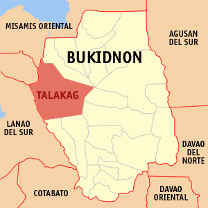 Mapa han Bukidnon nga nagpapakita kon hain an Talakag