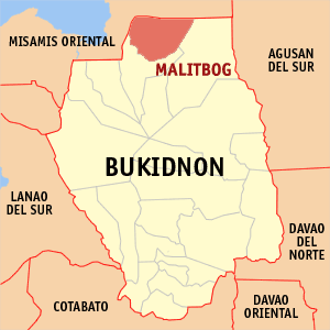 Mapa han Bukidnon nga nagpapakita kon hain an Malitbog