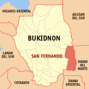 Mapa han Bukidnon nga nagpapakita kon hain an San Fernando