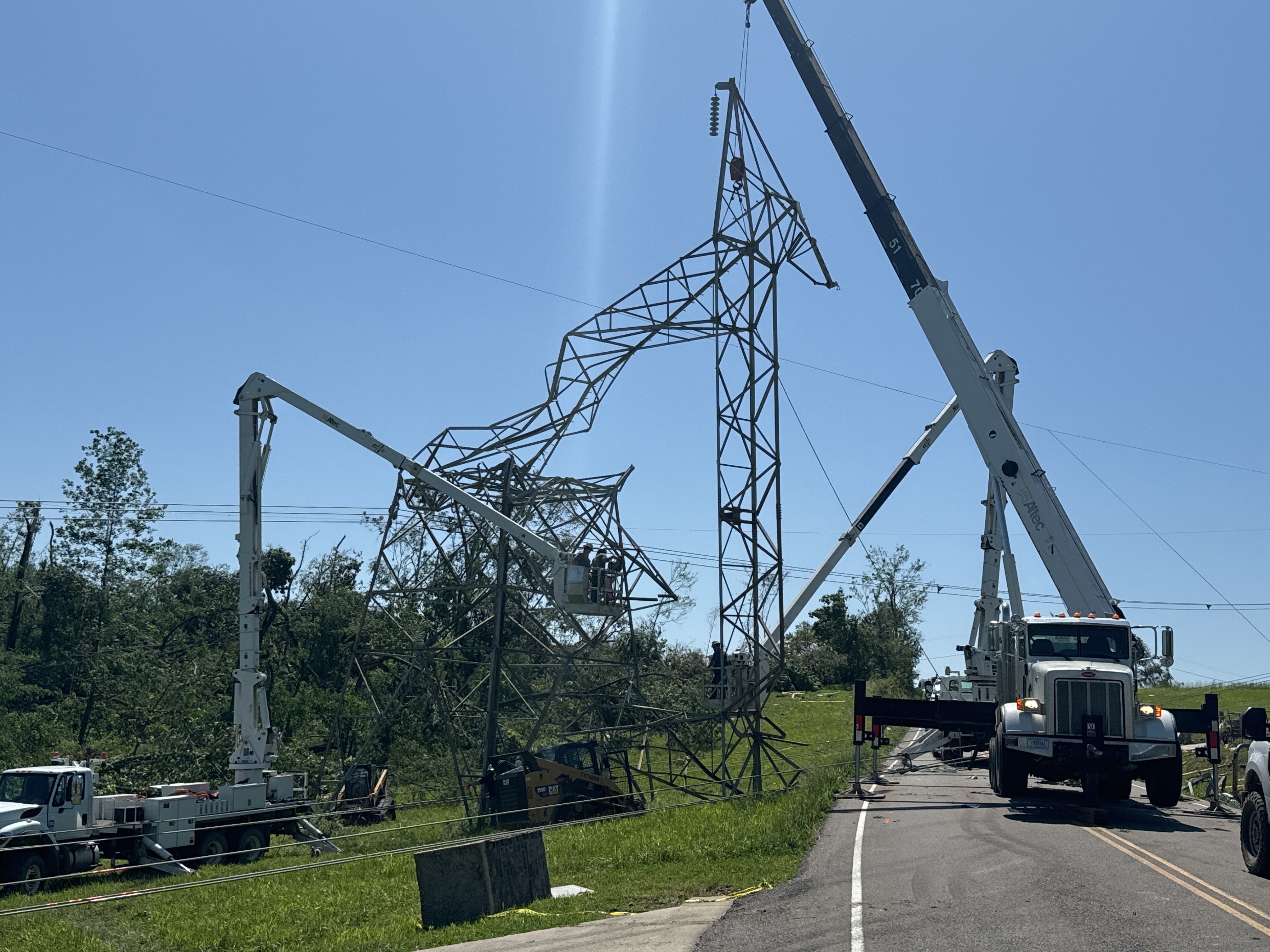 Metal truss towers that were collapsed by the EF3 Columbia tornado.