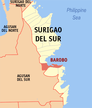 Mapa han Surigao del Sur nga nagpapakita kon hain nahamutang an Barobo
