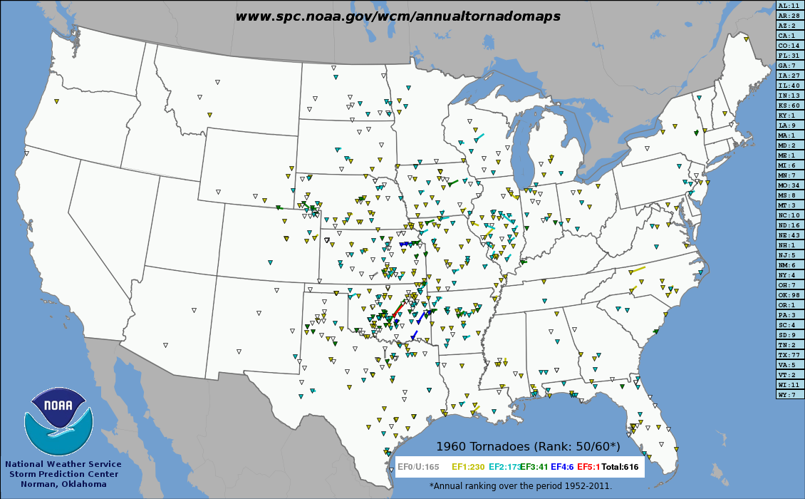 US Tornado tracks of 1960.