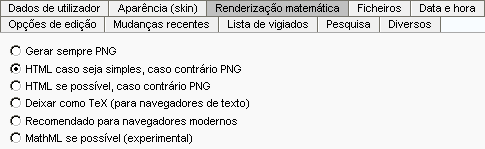 Menu Renderização matemática