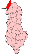 Mapa koja pokazuje distrikt Malësi e Madhe u okviru Albanije