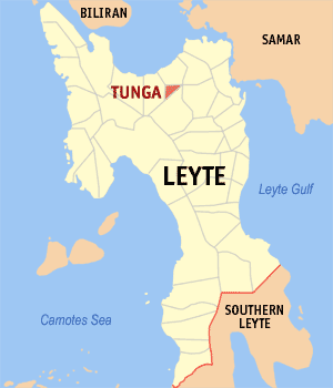 Mapa han Leyte nga nagpapakita kon hain an Tunga