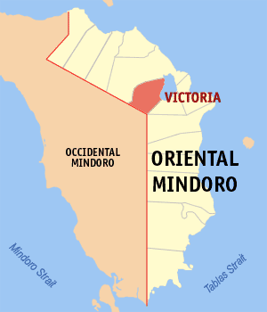 Mapa han Oriental Mindoro nga nagpapakita kon hain nahamutang an Victoria