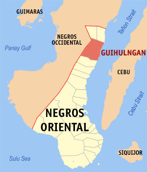 Mapa han Negros Oriental nga nagpapakita kon hain nahamutangan an Syudad han Guihulngan
