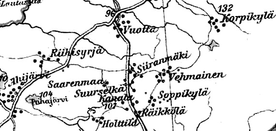 Деревня Риихисюрья на финской карте 1923 года