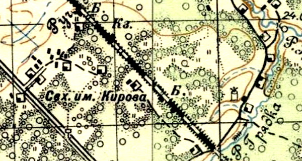 Земли посёлка Бабино на карте 1941 года