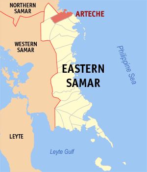 Mapa han Sinirangan nga Samar nga nagpapakita kon hain an Arteche