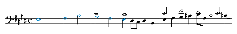 The beginning of Bach's E major fugue from the second volume of the Well-Tempered Clavier.