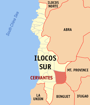 Mapa han Ilocos Sur nga nagpapakita kon hain nahamutang an Cervantes