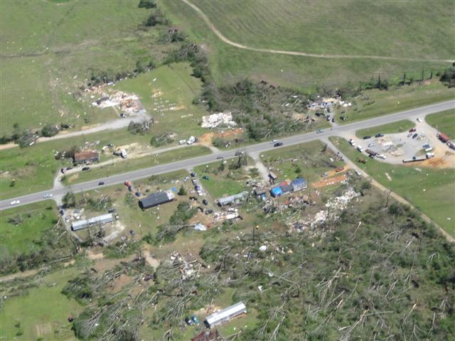 EF3 damage south of Geiger, Alabama.