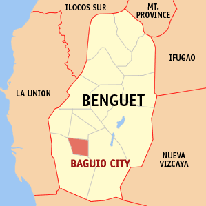 Mapa han Benguet nga nagpapakita kon hain nahamutang an Syudad han Baguio