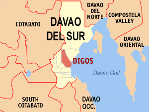 Mapa han Davao del Sur nga nagpapakita kon hain nahamutangan an Syudad han Digos