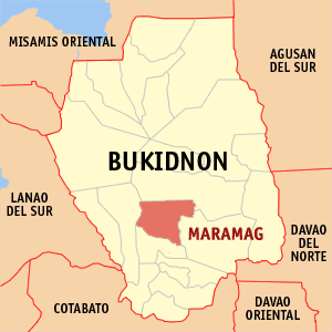 Mapa han Bukidnon nga nagpapakita kon hain an Maramag