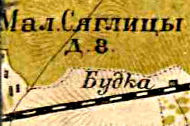 Деревня Сяглицы на карте 1885 года