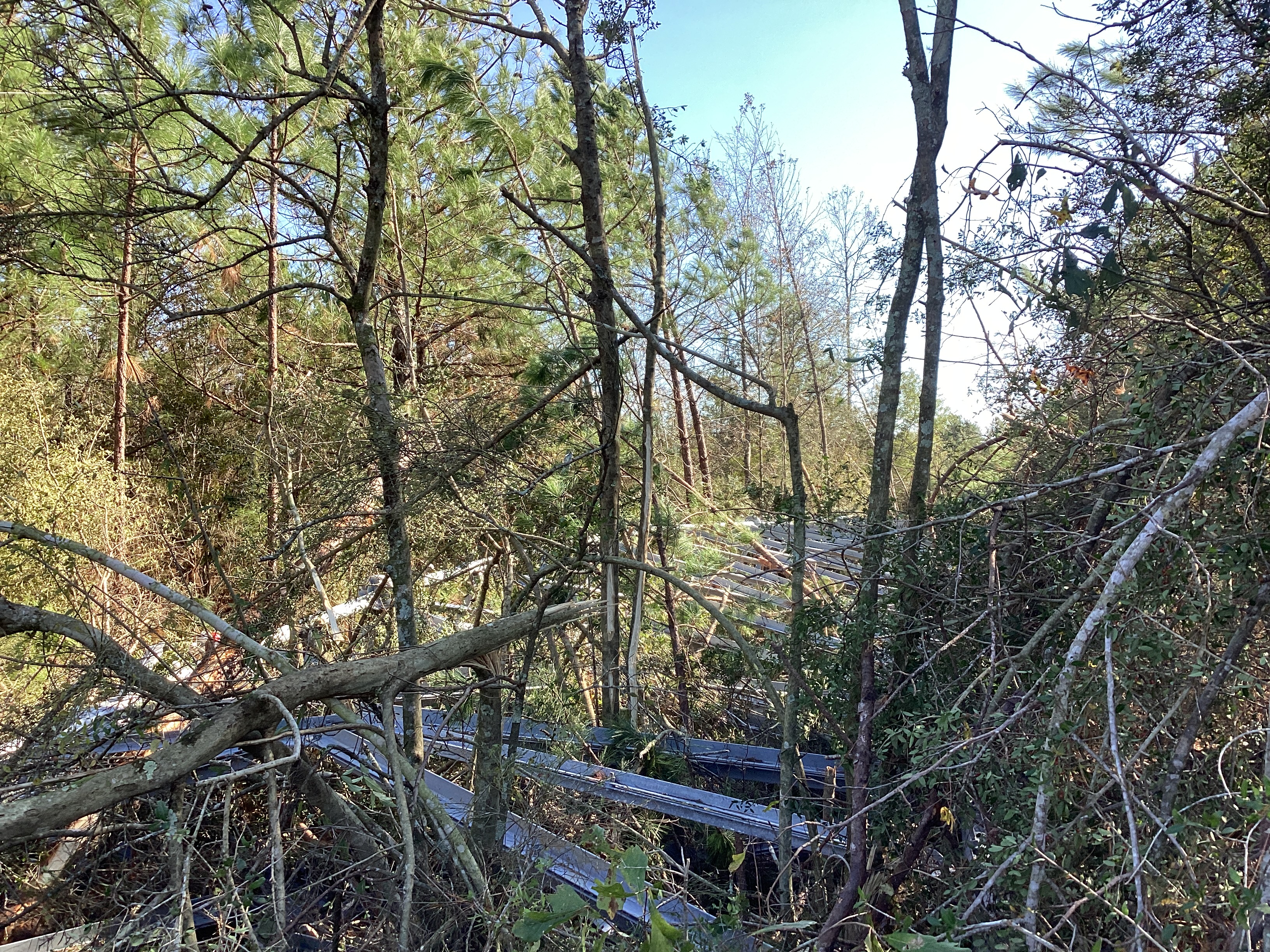 A cell phone tower that was knocked down by an EF2 tornado just northwest of Cheraw, Mississippi.