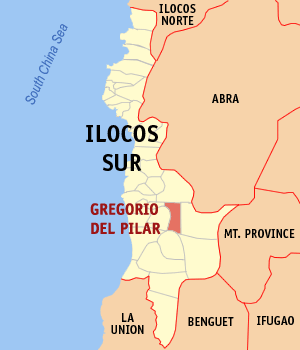 Mapa han Ilocos Sur nga nagpapakita kon hain nahamutang an Gregorio Del Pilar