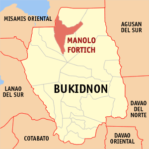 Mapa han Bukidnon nga nagpapakita kon hain an Manolo Fortich