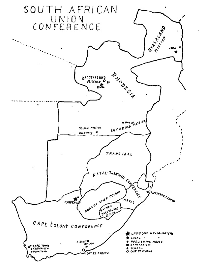 South African Union Conference of Seventh-day Adventist, 1908 map