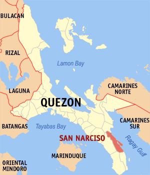 Mapa han Quezon nga nagpapakita kon hain nahimutang an San Narciso