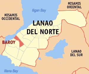 Mapa han Lanao del Norte nga nagpapakita hon hain nahamutangan an Baroy