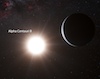 An artist's impression showing the planet orbiting the star Alpha Centauri B, a member of the triple star system that is the closest to Earth