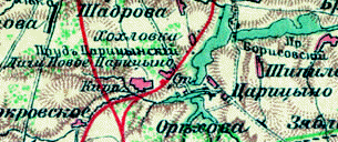 Станция Царицыно на карте. Видны кирпичные заводы С. Е. Логунова. До 1904 г.