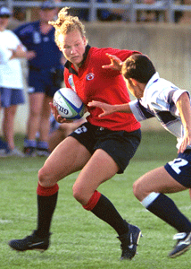 Dawn Keim playing rugby