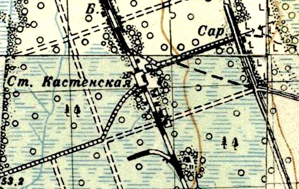 Земли посёлка при станции Кастенская на карте 1941 года